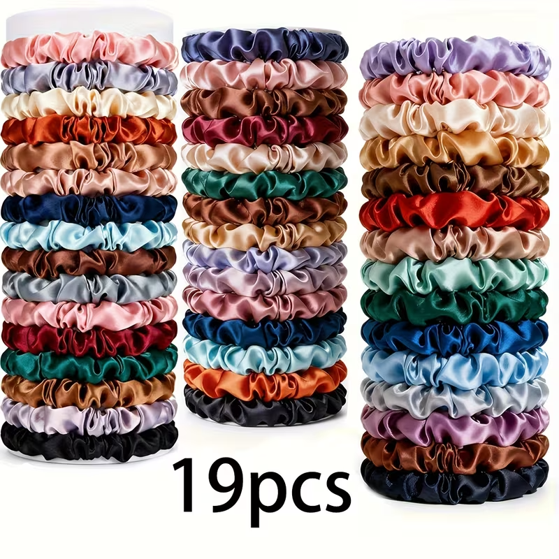 19PCS Satin Hair Elastics Scrunchies Set Thin Soft Stretchy Hair Ties