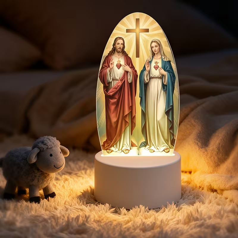 2D Flat Plane, 1pc Bohemian Style Jesus and Virgin Mary LED Night Light - Acryli