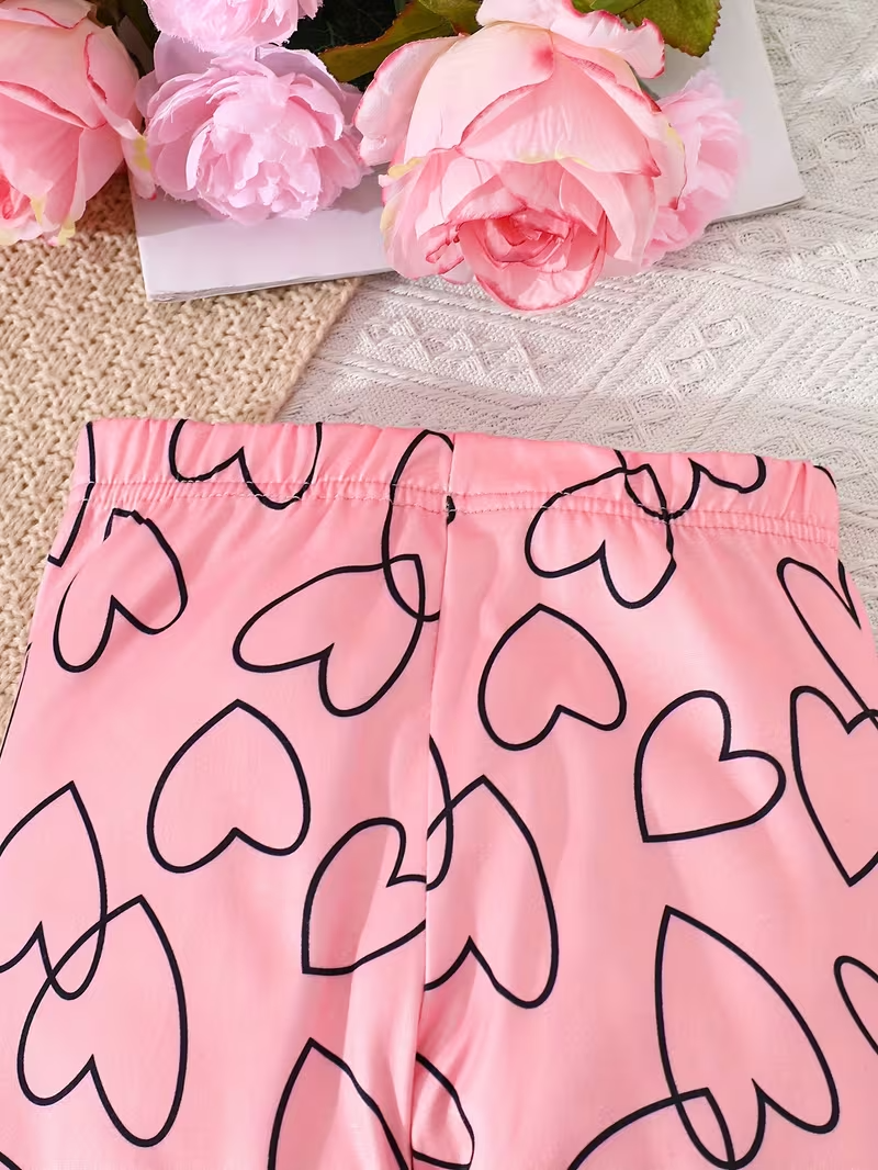 2-piece Set. Girls' Round-neck Sweatshirt with Long Pants Set, Featuring a Round