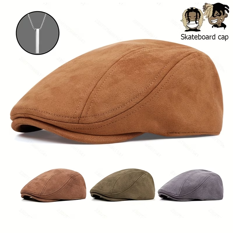 2PCS Men Antler Hat & Necklace Set Christmas Party Warm Newsboy Cap