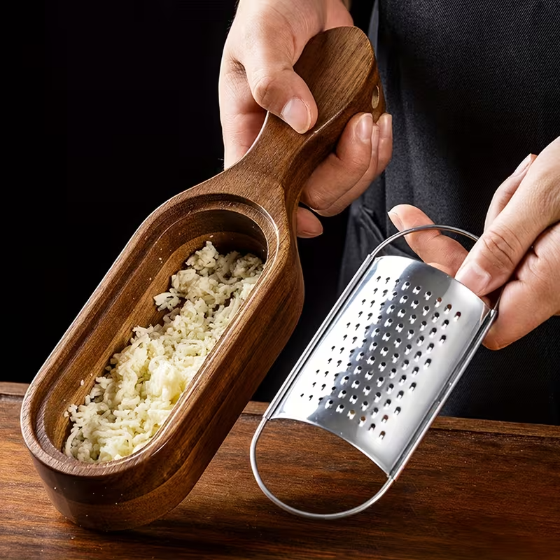 1pc Stainless Steel Cheese Grater with Acacia Wood Storage Box, Cheese Grating