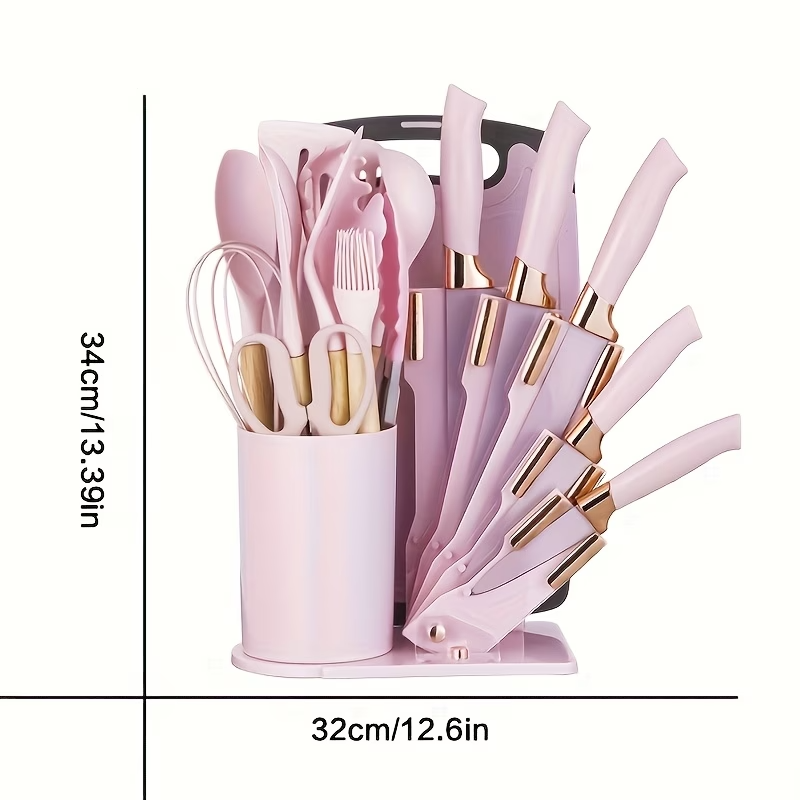 19PCS Silicone Kitchen Utensil Knife Set Nonstick Wooden Handle Tools