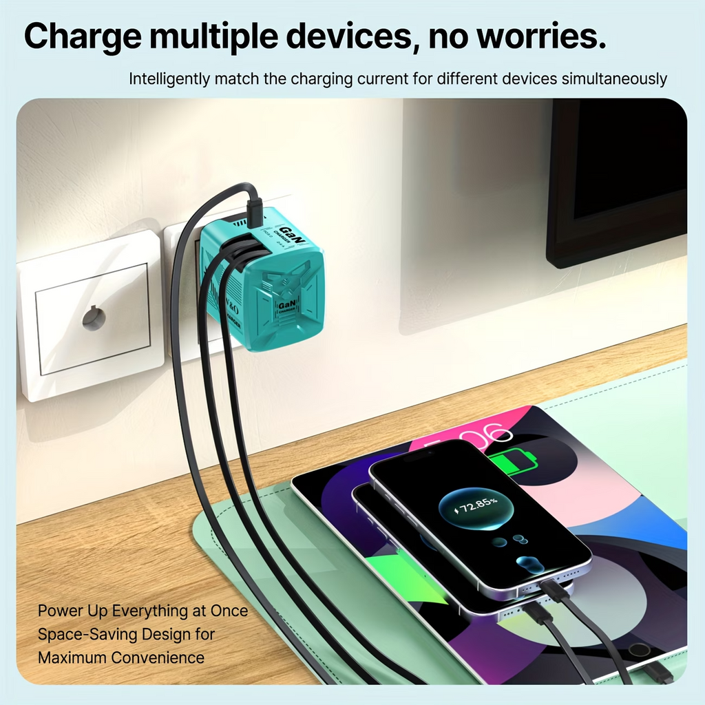 120W GaN Fast Charger Retractable Cable USB-C Travel Wall Charger Fold