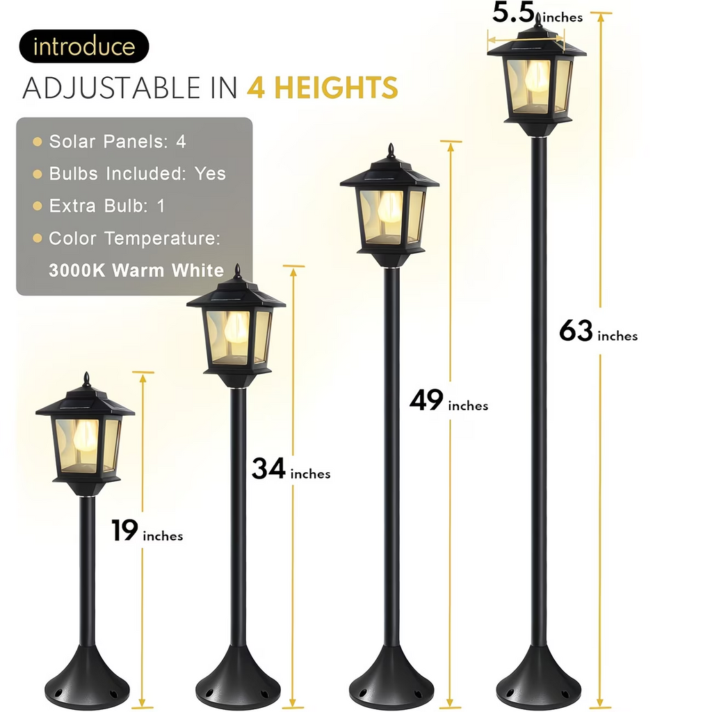 2 Pack Solar Lamp Post Lights 63in Outdoor Garden Pathway Lights 1800LM