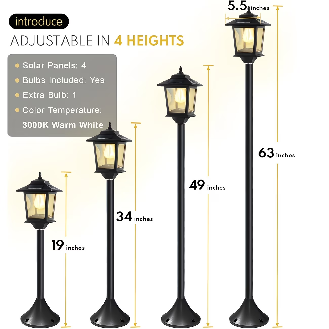 2 Pack Solar Lamp Post Lights 63in Outdoor Garden Pathway Lights 1800LM