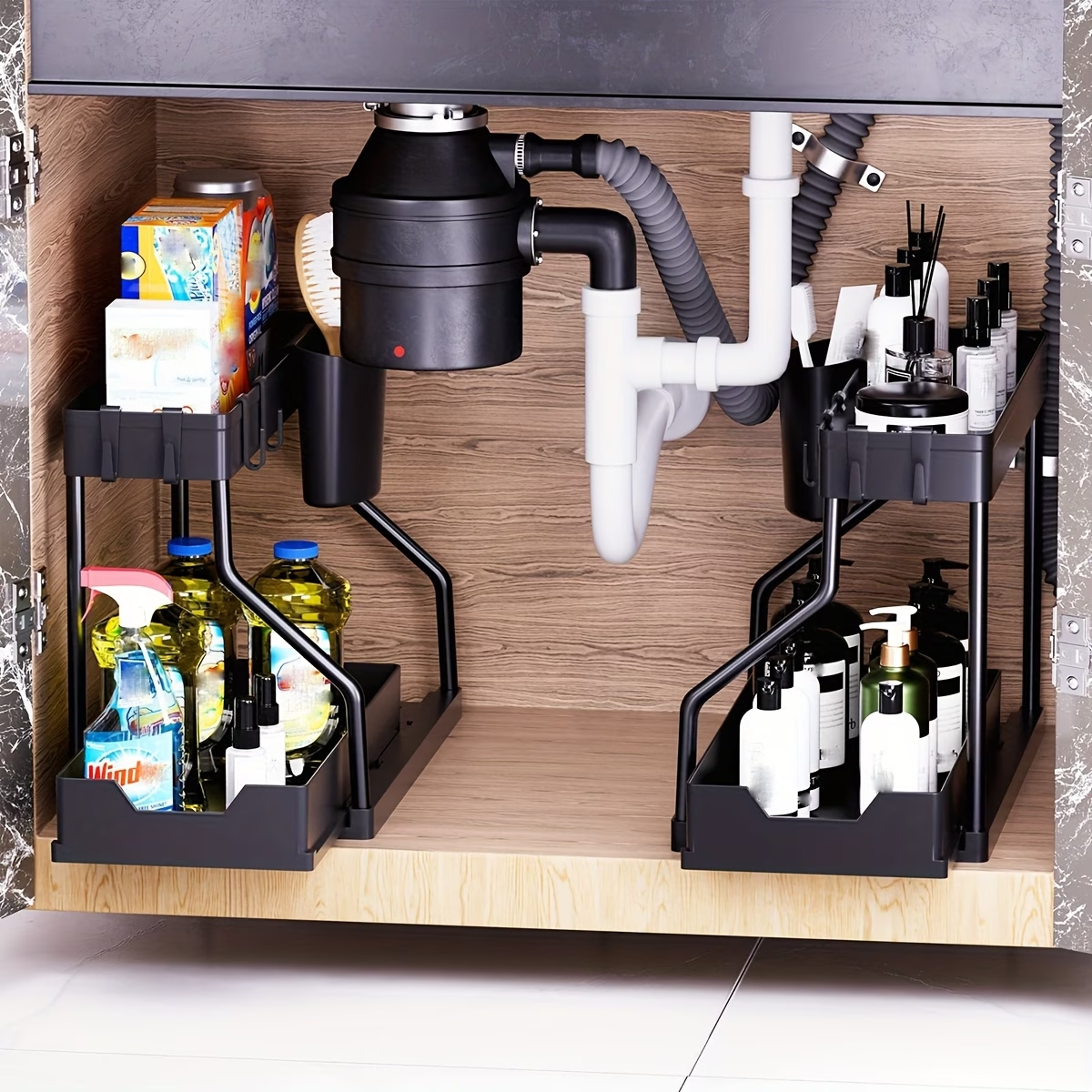 2pcs Under Sink Organizer Sliding Shelf Pull Out Cabinet Storage Kitchen