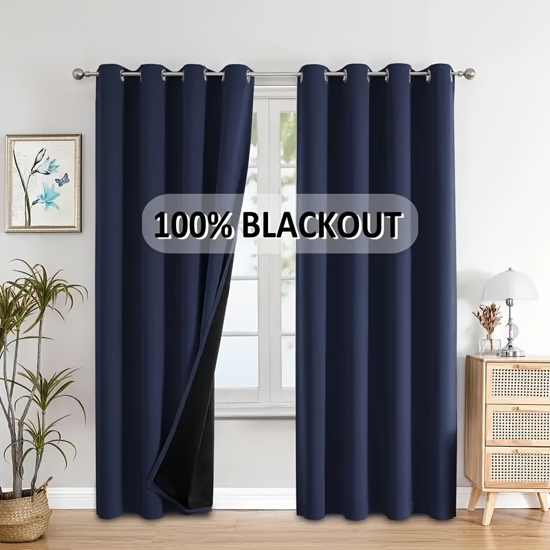 2PC 100% Blackout Curtains Thermal Insulated Noise Reducing Panels