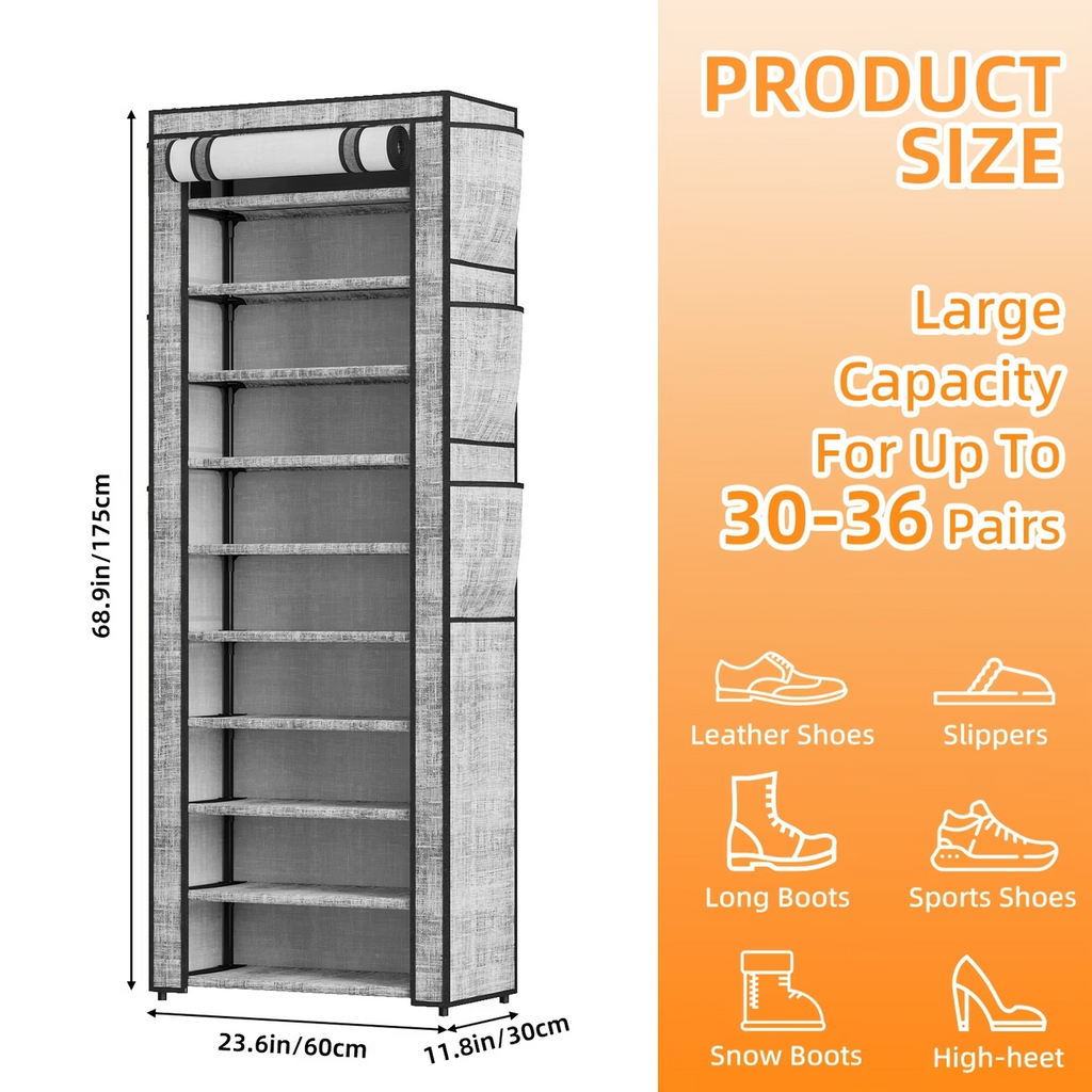 10 Tier Shoe Rack Storage Cabinet Organizer 50-56 Pairs Closet Entryway Tall
