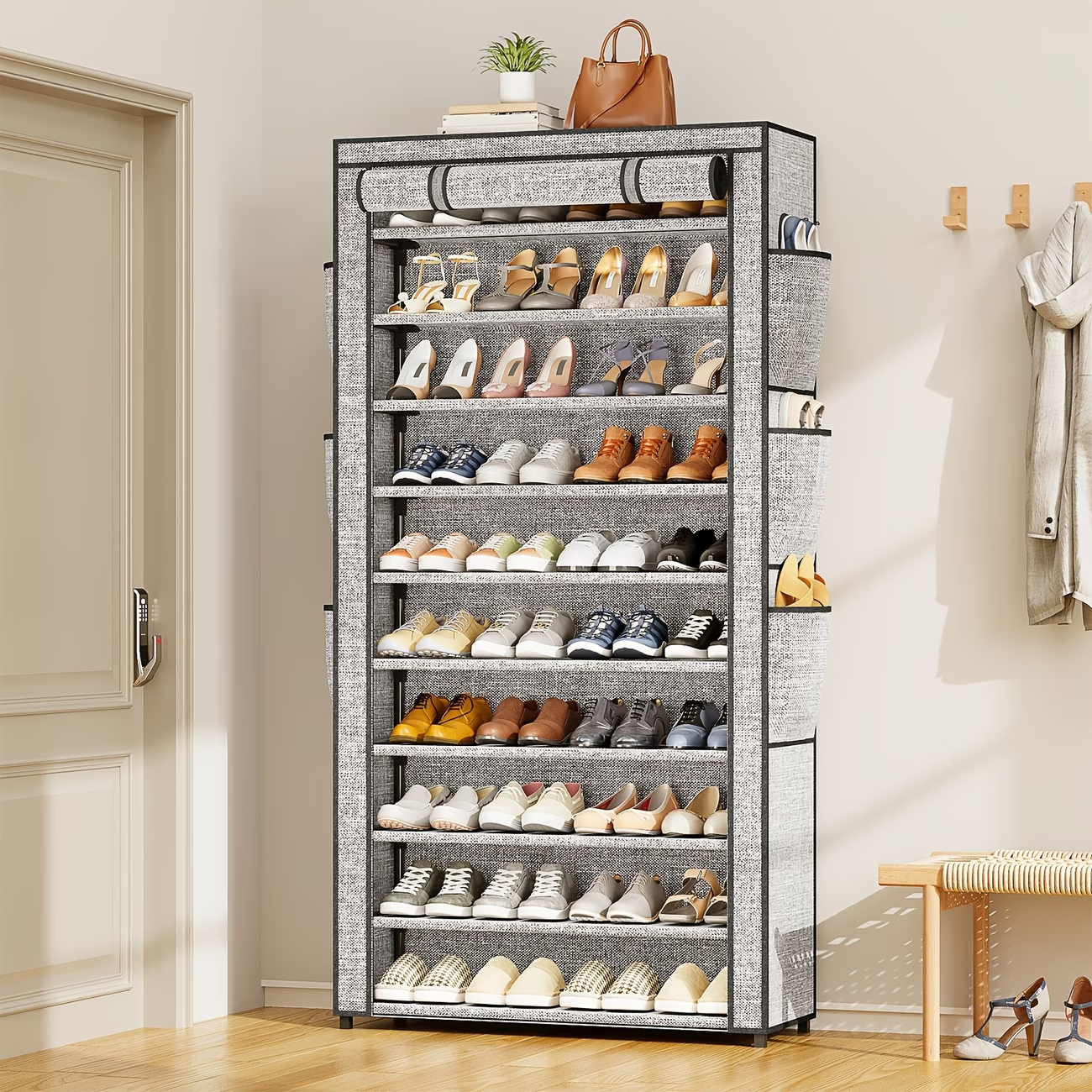 10 Tier Shoe Rack Storage Cabinet Organizer 50-56 Pairs Closet Entryway Tall