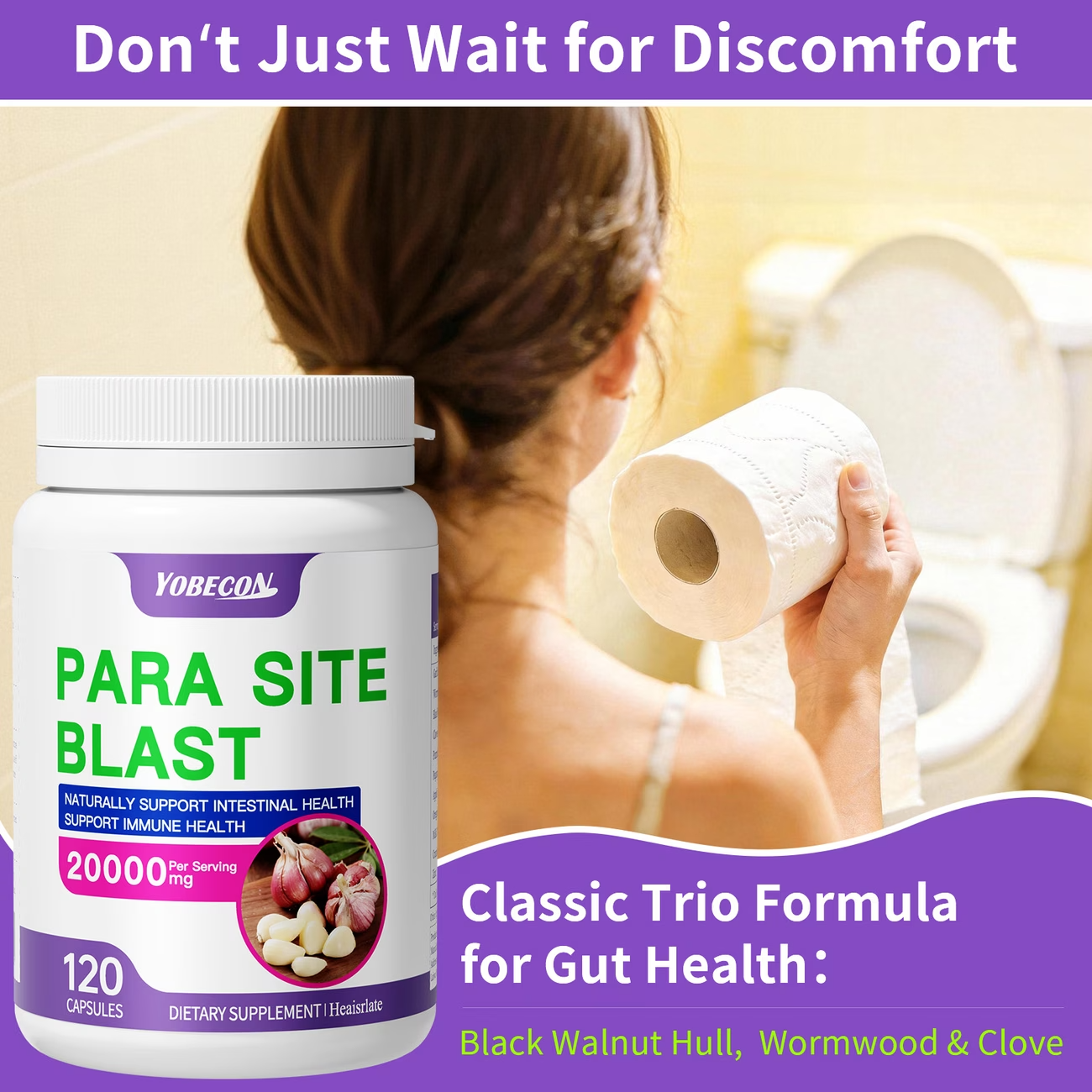 120 Caps Parasite Cleanse Supplement Garlic Wormwood Black Walnut Detox