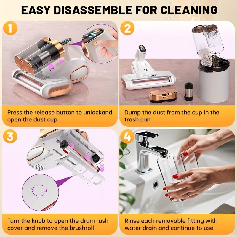 16Kpa Mattress Vacuum Cleaner UV-C Bed Vacuum Hot Air Anti Dust Mite Handheld