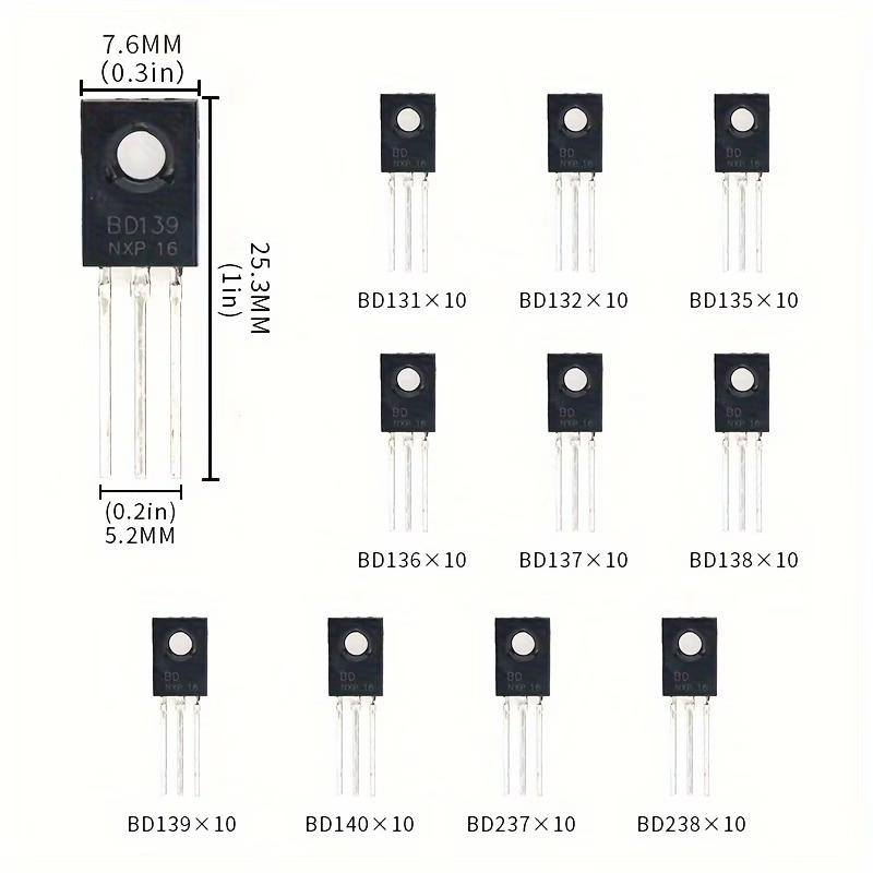 100PCS TO-126 Power Transistor Kit BD131-140 BD237 BD238 Assorted Set