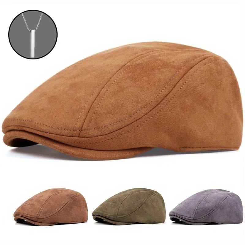 2PCS Men Antler Hat & Necklace Set Christmas Party Warm Newsboy Cap
