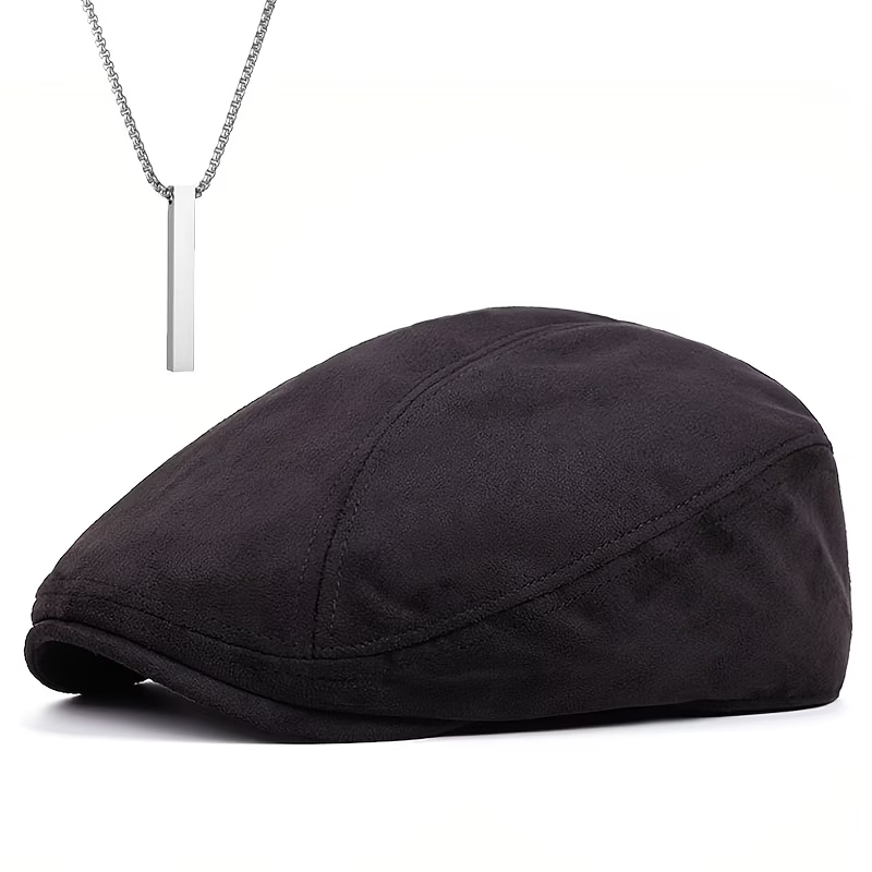 2PCS Men Antler Hat & Necklace Set Christmas Party Warm Newsboy Cap