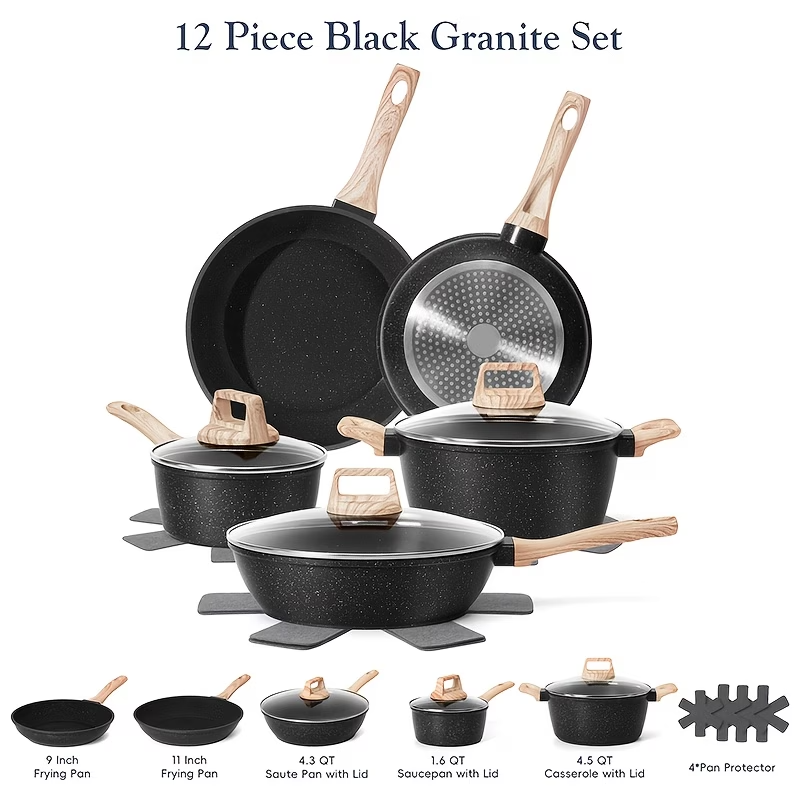 12PCS Granite Cookware Set Nonstick Pots Pans Induction All Stovetops