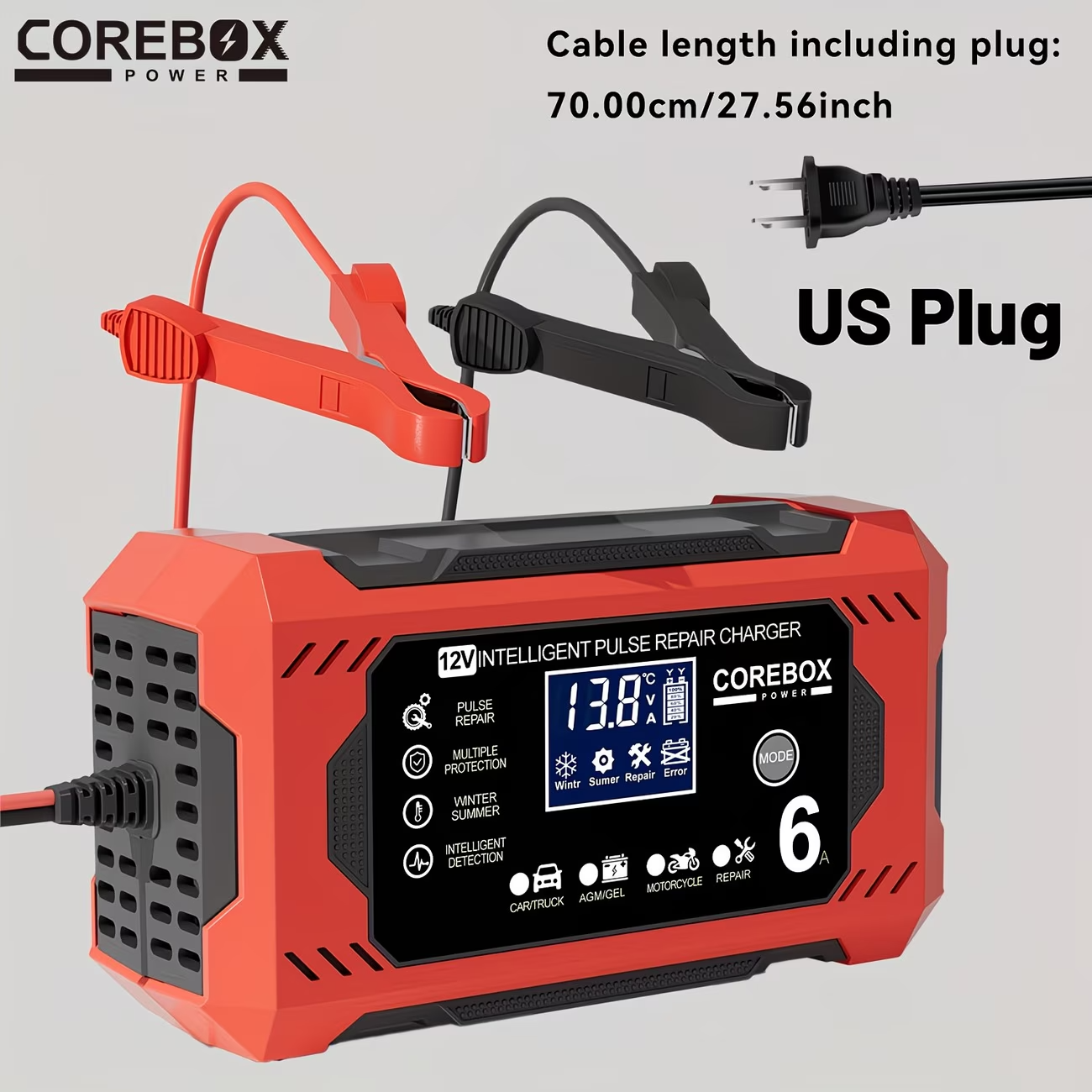 12V Smart Battery Charger 6A LCD Trickle Maintainer Car Motorcycle