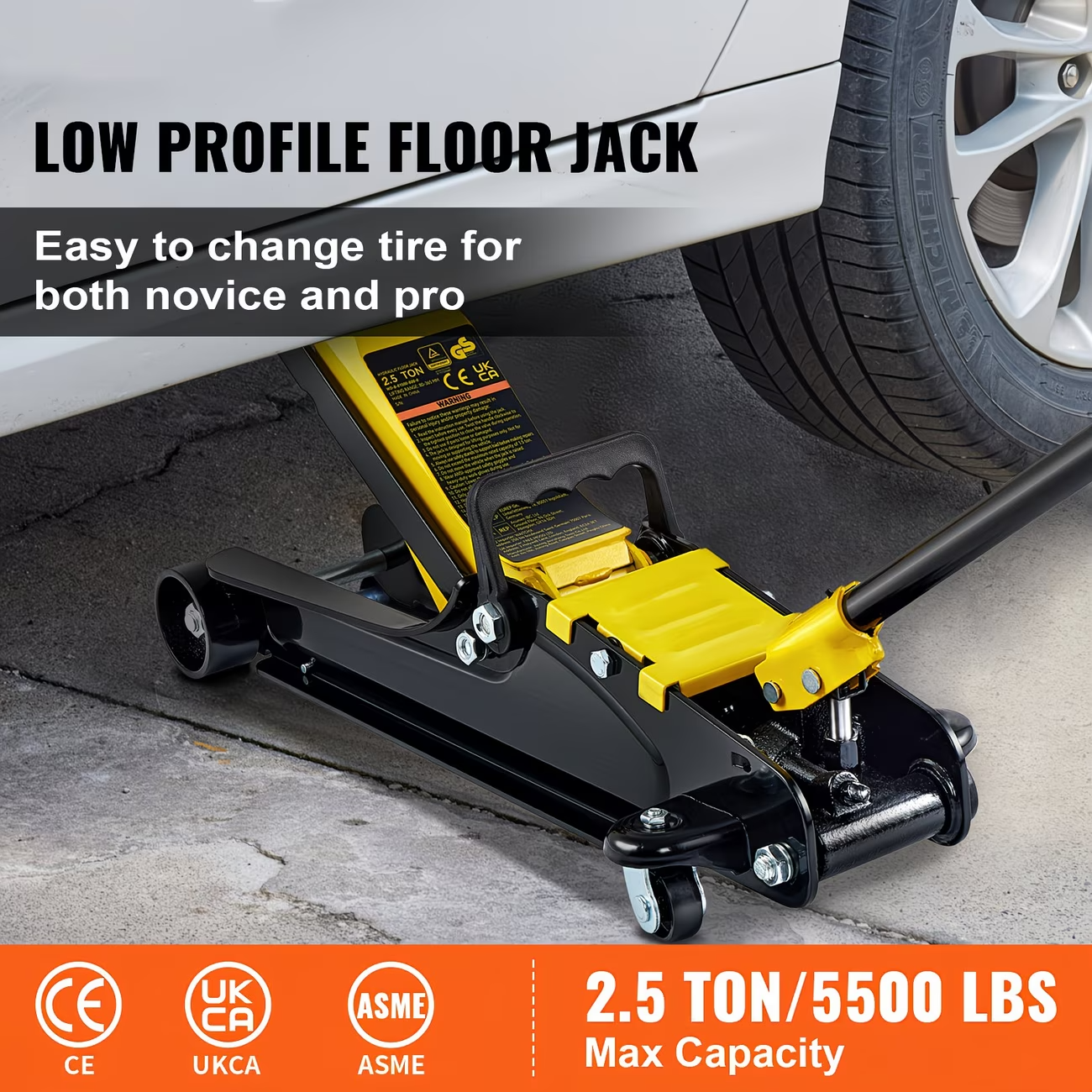 2.5 Ton Hydraulic Floor Jack Steel Low Profile Lift Car Jack 3.35-14.96"