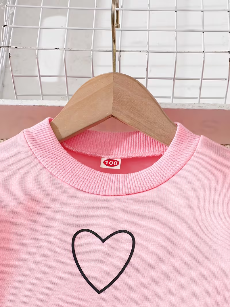 2-piece Set. Girls' Round-neck Sweatshirt with Long Pants Set, Featuring a Round