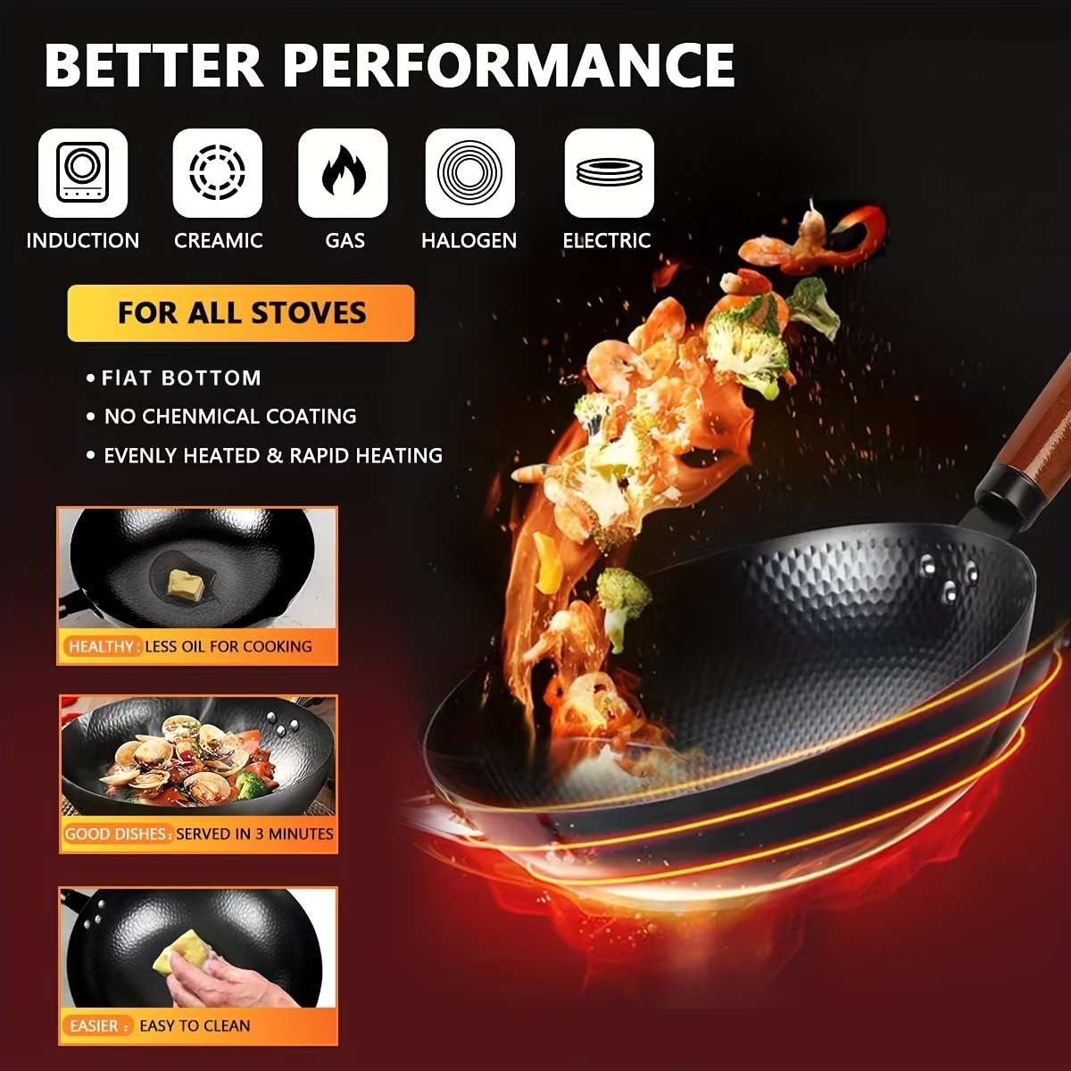 12.6'' Cast Iron Wok Pan Set Nonstick Frying Pan w/ 13 Kitchen Tools