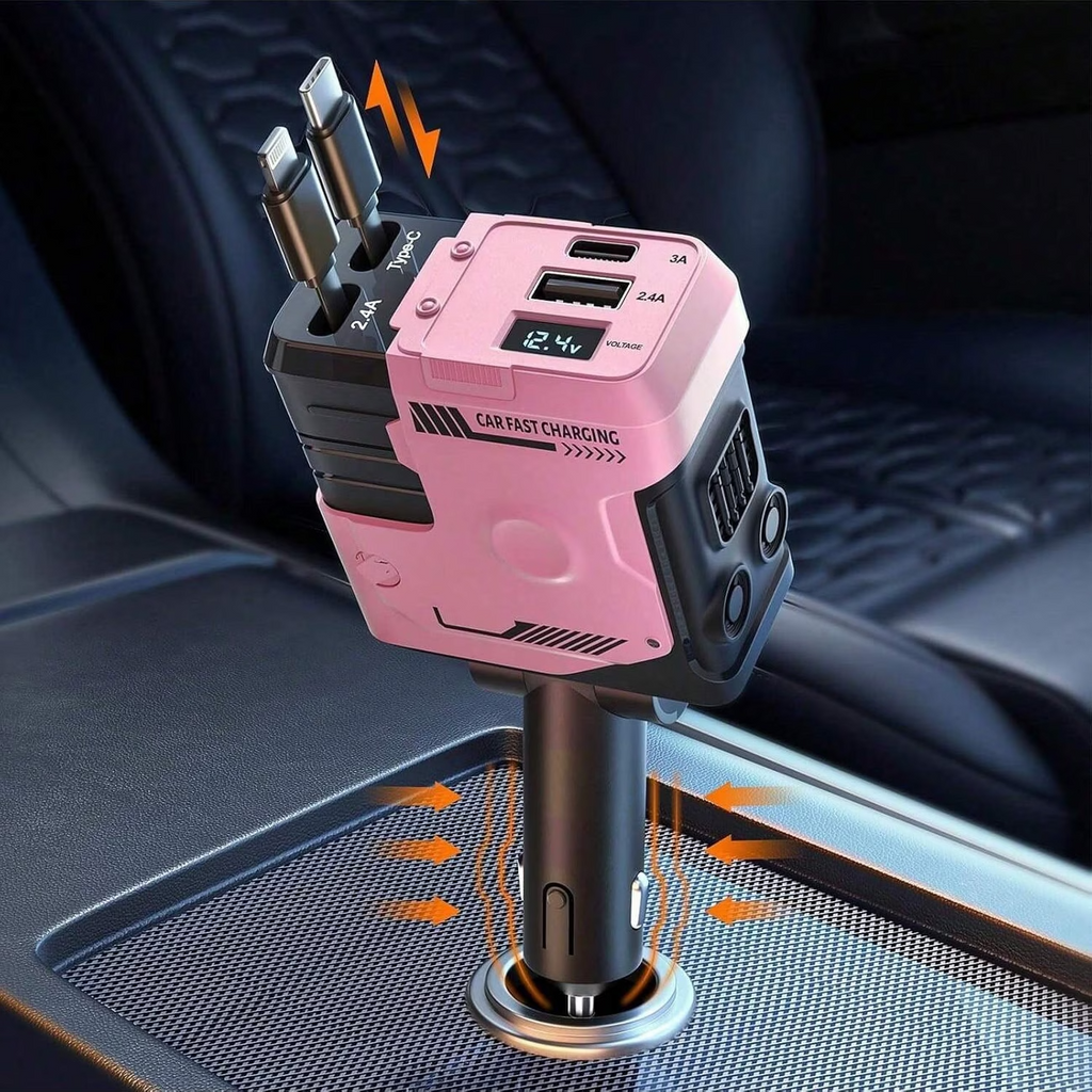 120W Car Charger Retractable Cable USB-C PD Fast Charge iPhone Android 4in1