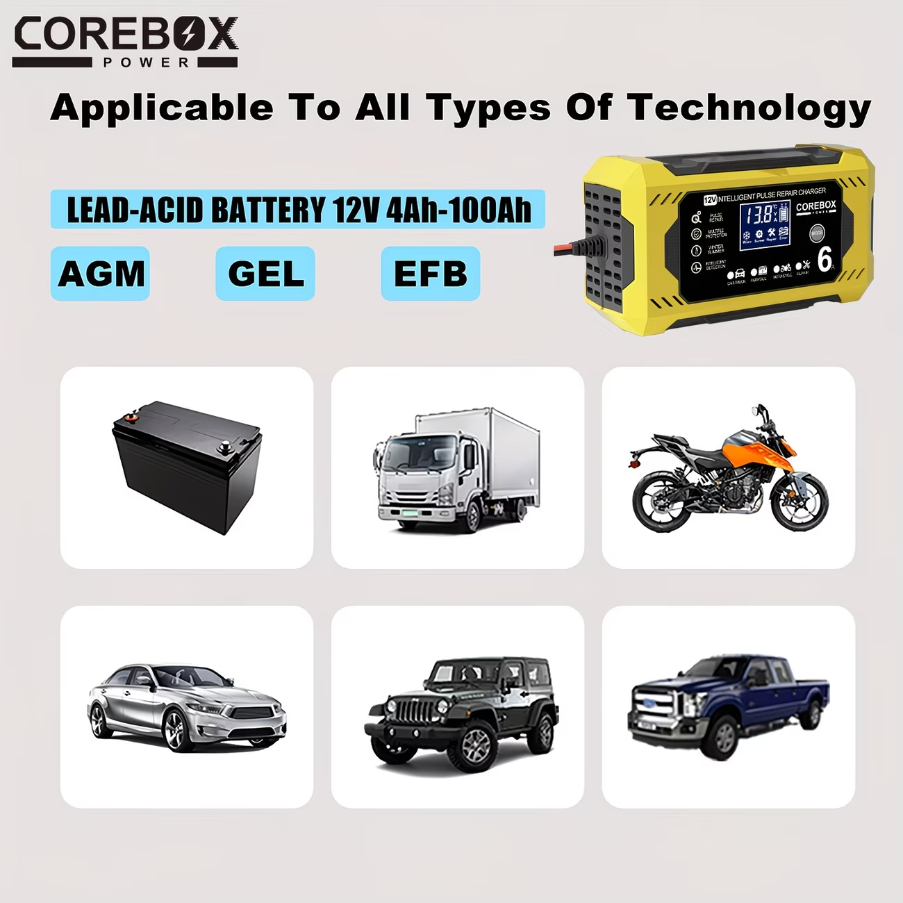 12V Smart Battery Charger 6A LCD Trickle Maintainer Car Motorcycle