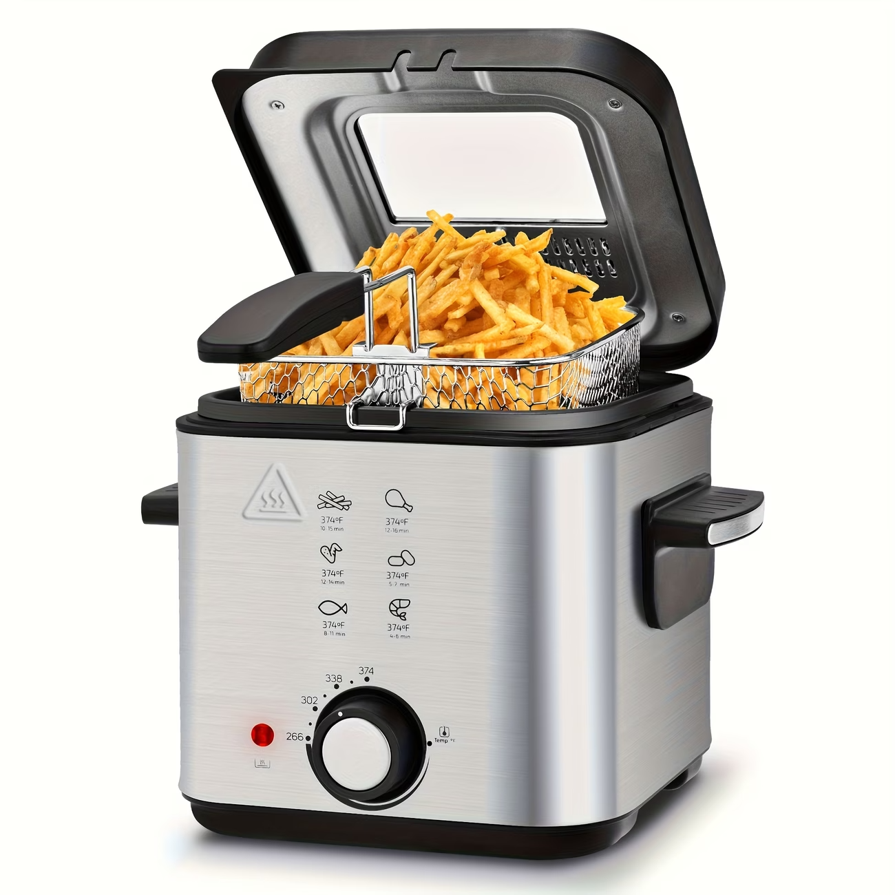 1500W Electric Deep Fryer Stainless Steel w/ Basket Adjustable Temp Non-Stick Po