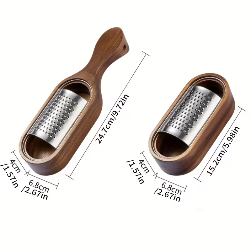 1pc Stainless Steel Cheese Grater with Acacia Wood Storage Box, Cheese Grating