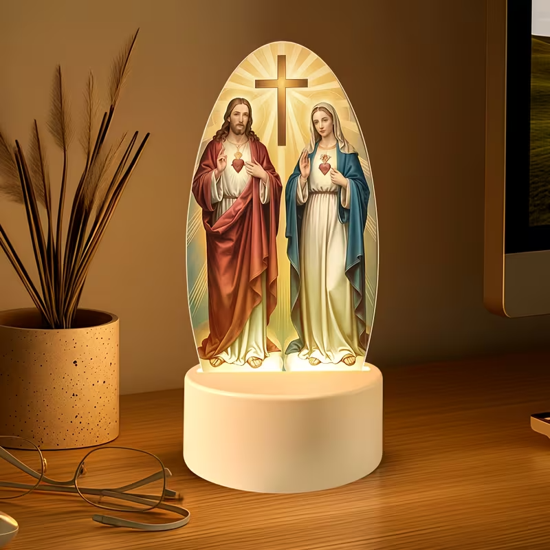 2D Flat Plane, 1pc Bohemian Style Jesus and Virgin Mary LED Night Light - Acryli