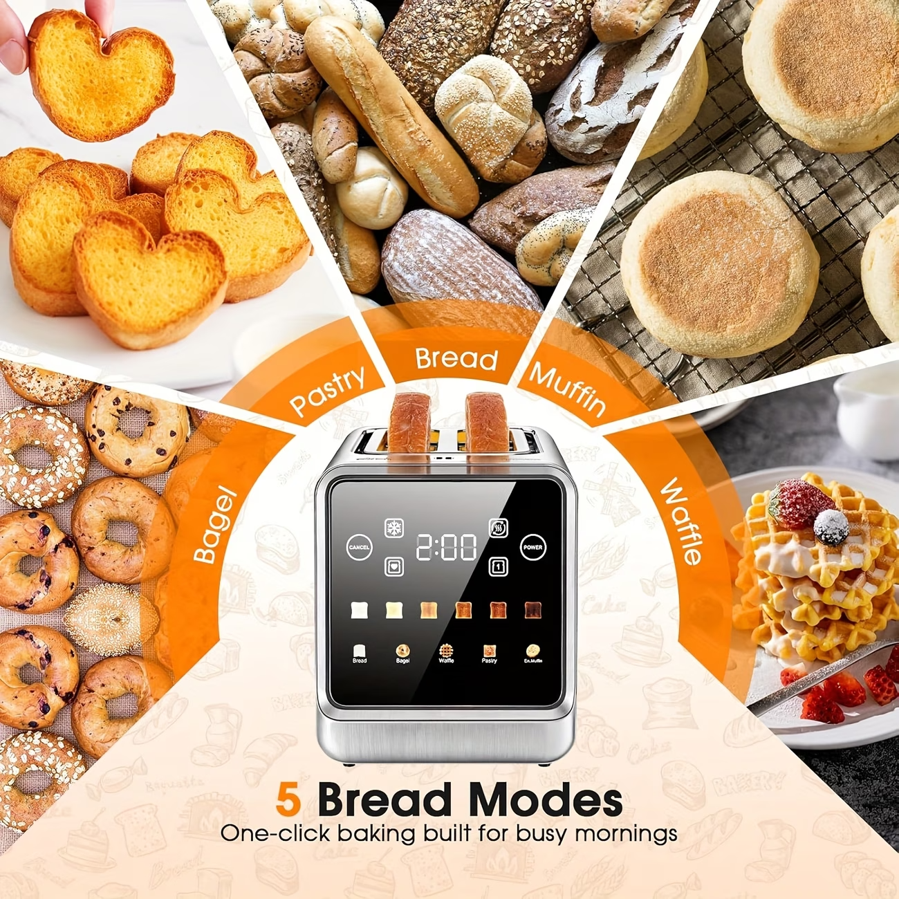2-Slice Touch Screen Stainless Steel Toaster | Smart Digital with Memory Functio