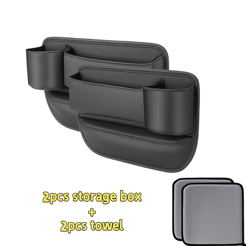 2PCS Car Seat Gap Filler Organizer Black Phone Holder Wallet Key Storage Box