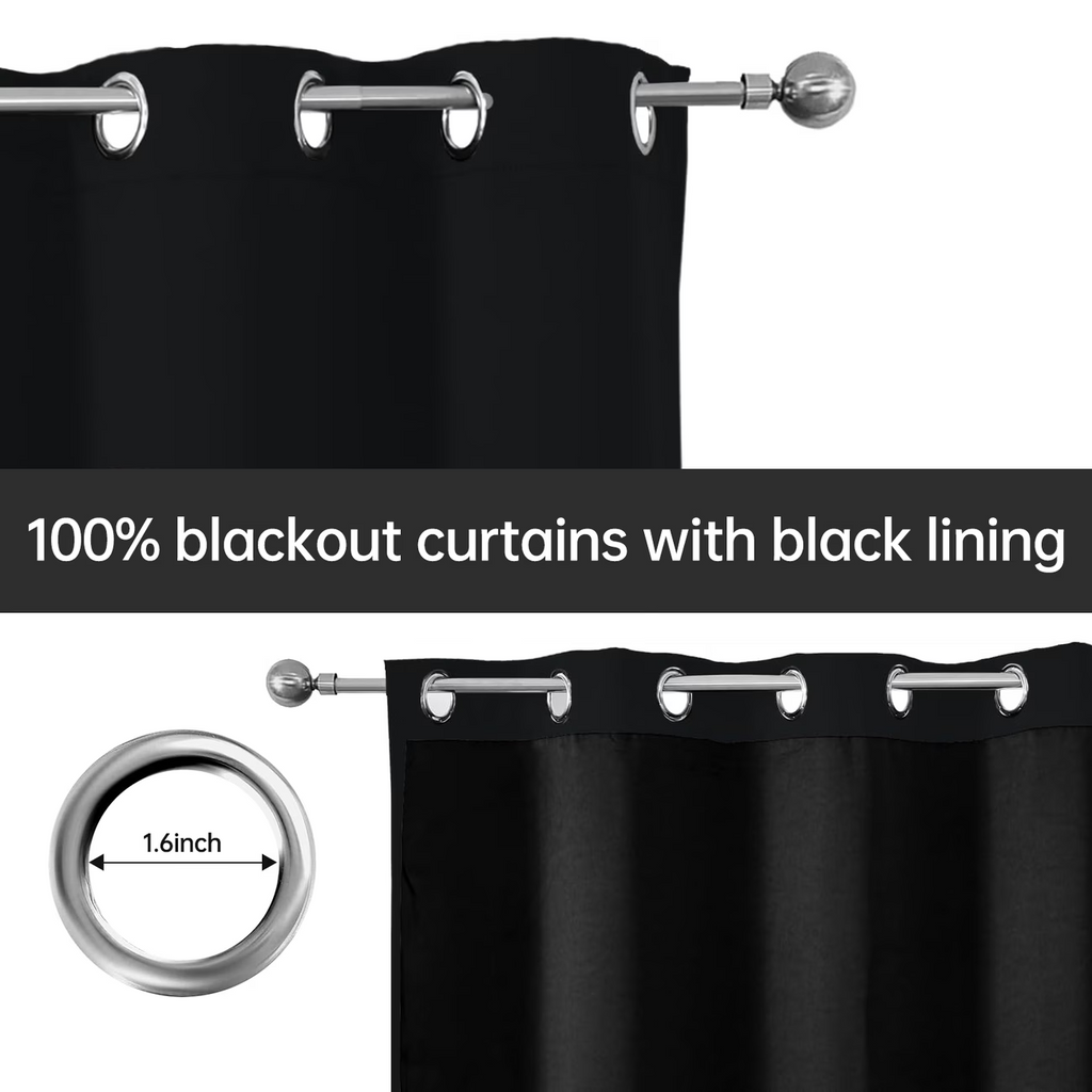 100% Blackout Curtains Thermal Insulated Noise Reducing Window Panels