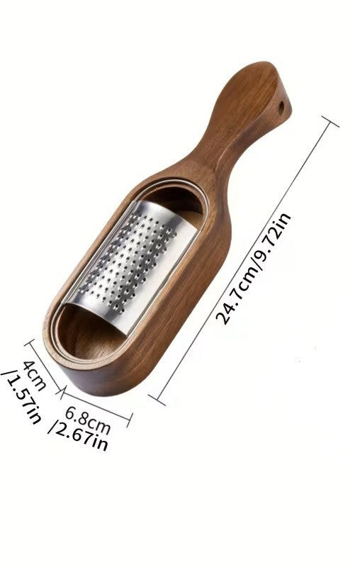 1pc Stainless Steel Cheese Grater with Acacia Wood Storage Box, Cheese Grating