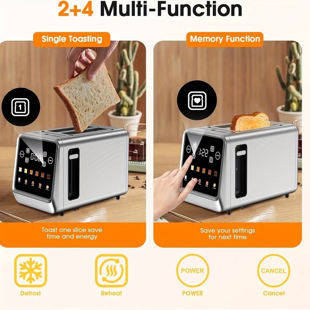 2-Slice Touch Screen Stainless Steel Toaster | Smart Digital with Memory Functio