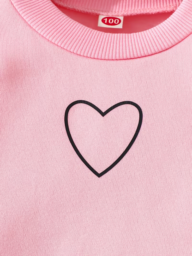 2-piece Set. Girls' Round-neck Sweatshirt with Long Pants Set, Featuring a Round