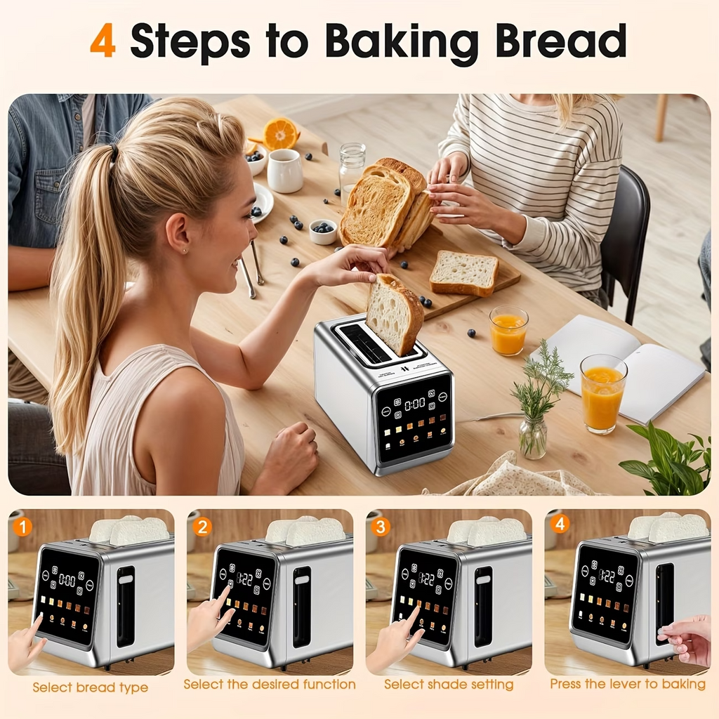 2-Slice Touch Screen Stainless Steel Toaster | Smart Digital with Memory Functio