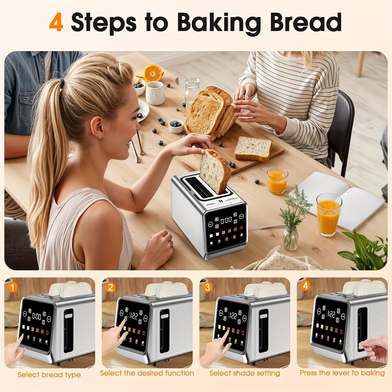 2-Slice Touch Screen Stainless Steel Toaster | Smart Digital with Memory Functio