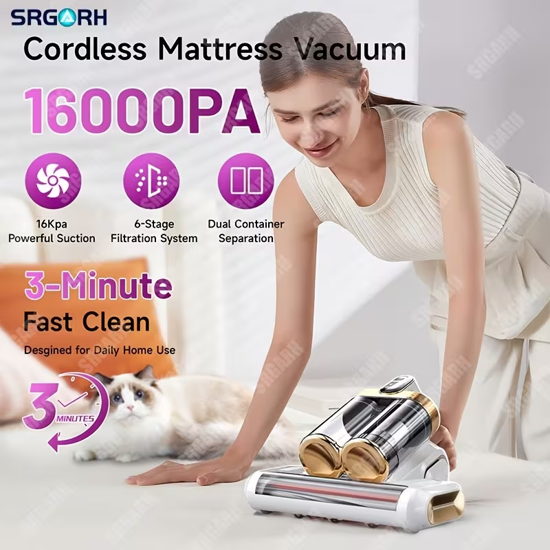 16Kpa Mattress Vacuum Cleaner UV-C Bed Vacuum Hot Air Anti Dust Mite Handheld