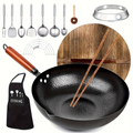 12.6'' Cast Iron Wok Pan Set Nonstick Frying Pan w/ 13 Kitchen Tools
