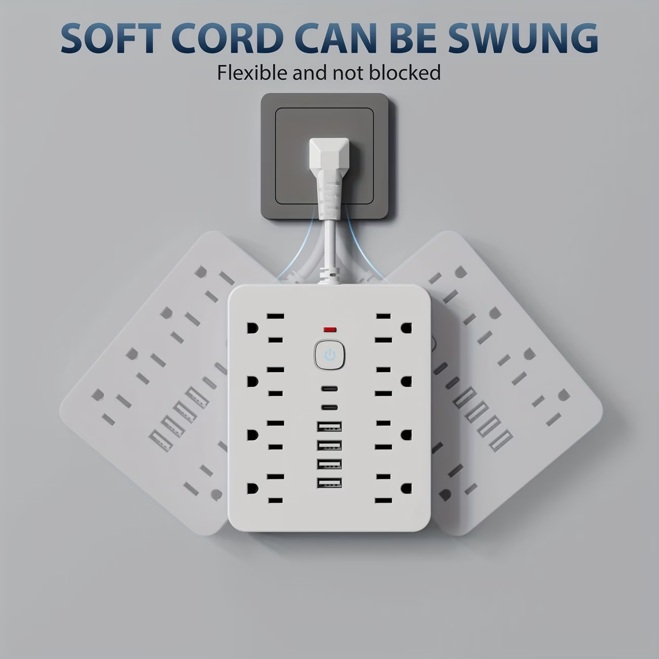 14 in 1 Power Strip Surge Protector 8 Outlets 4 USB 2 Type C Flat Plug