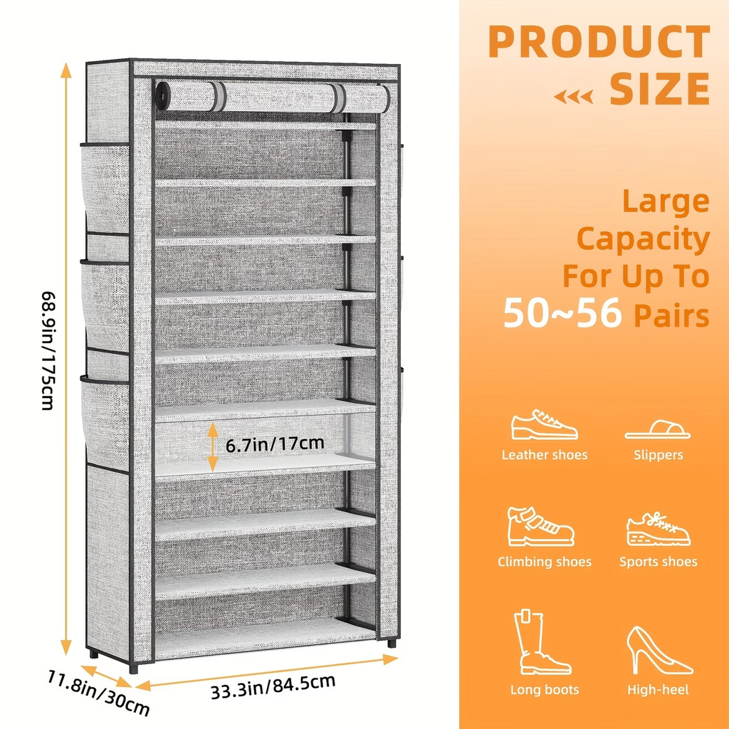 10 Tier Shoe Rack Storage Cabinet Organizer 50-56 Pairs Closet Entryway Tall