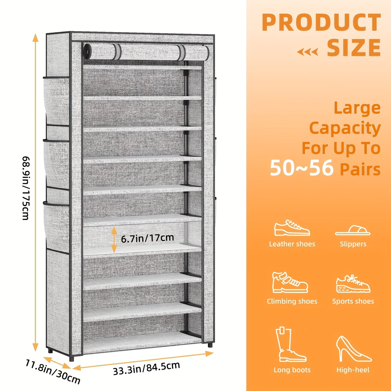 10 Tier Shoe Rack Storage Cabinet Organizer 50-56 Pairs Closet Entryway Tall