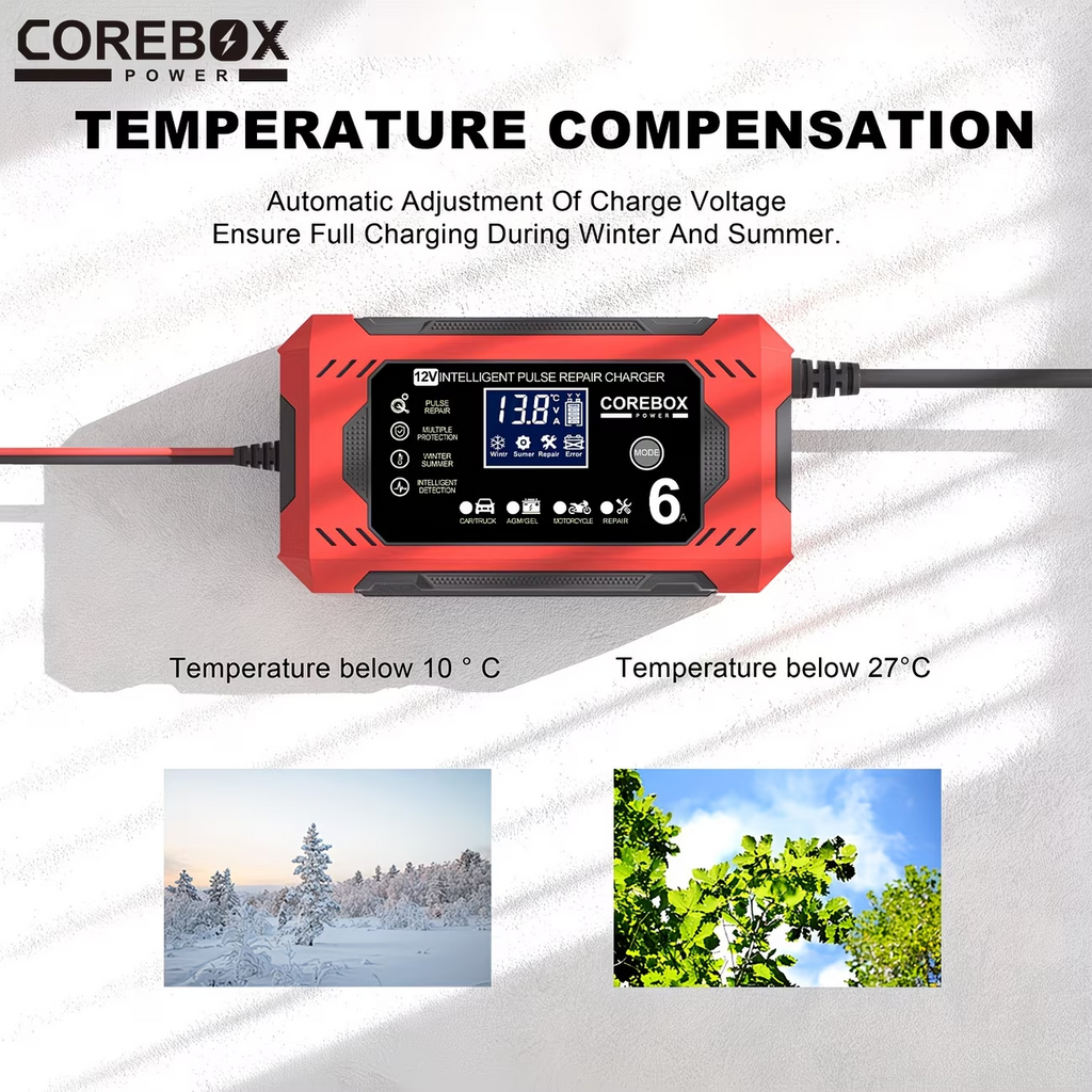 12V Smart Battery Charger 6A LCD Trickle Maintainer Car Motorcycle