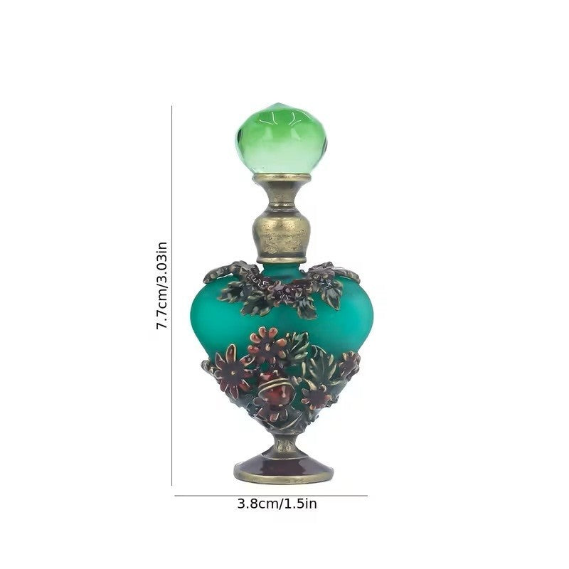 0.17oz Vintage Empty Perfume Bottle Beetle Flower Design Decorative Glass