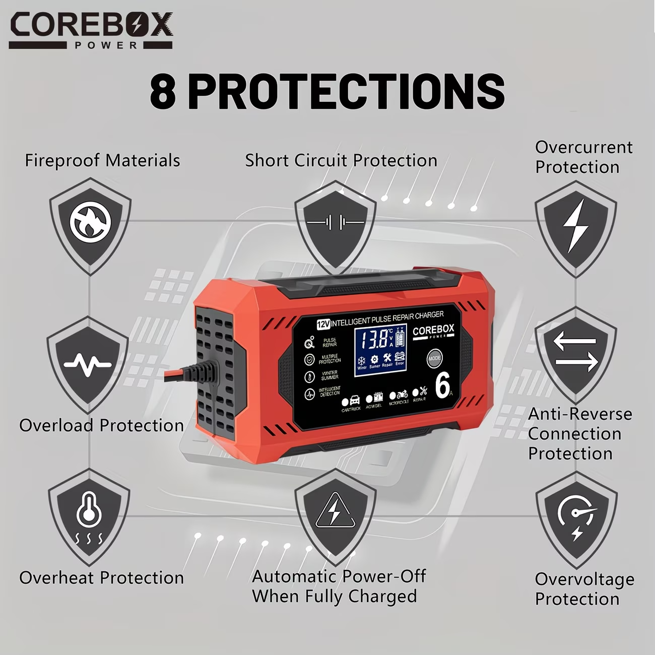 12V Smart Battery Charger 6A LCD Trickle Maintainer Car Motorcycle