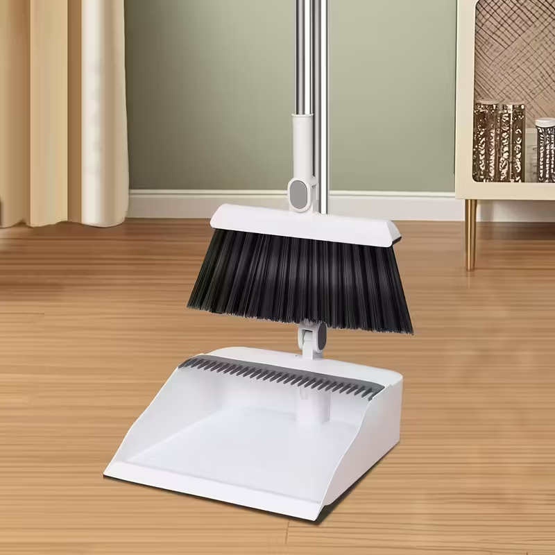 3-in-1 Broom & Dustpan Set Foldable Rotating Long Handle Pet Hair Non-Stick Heav