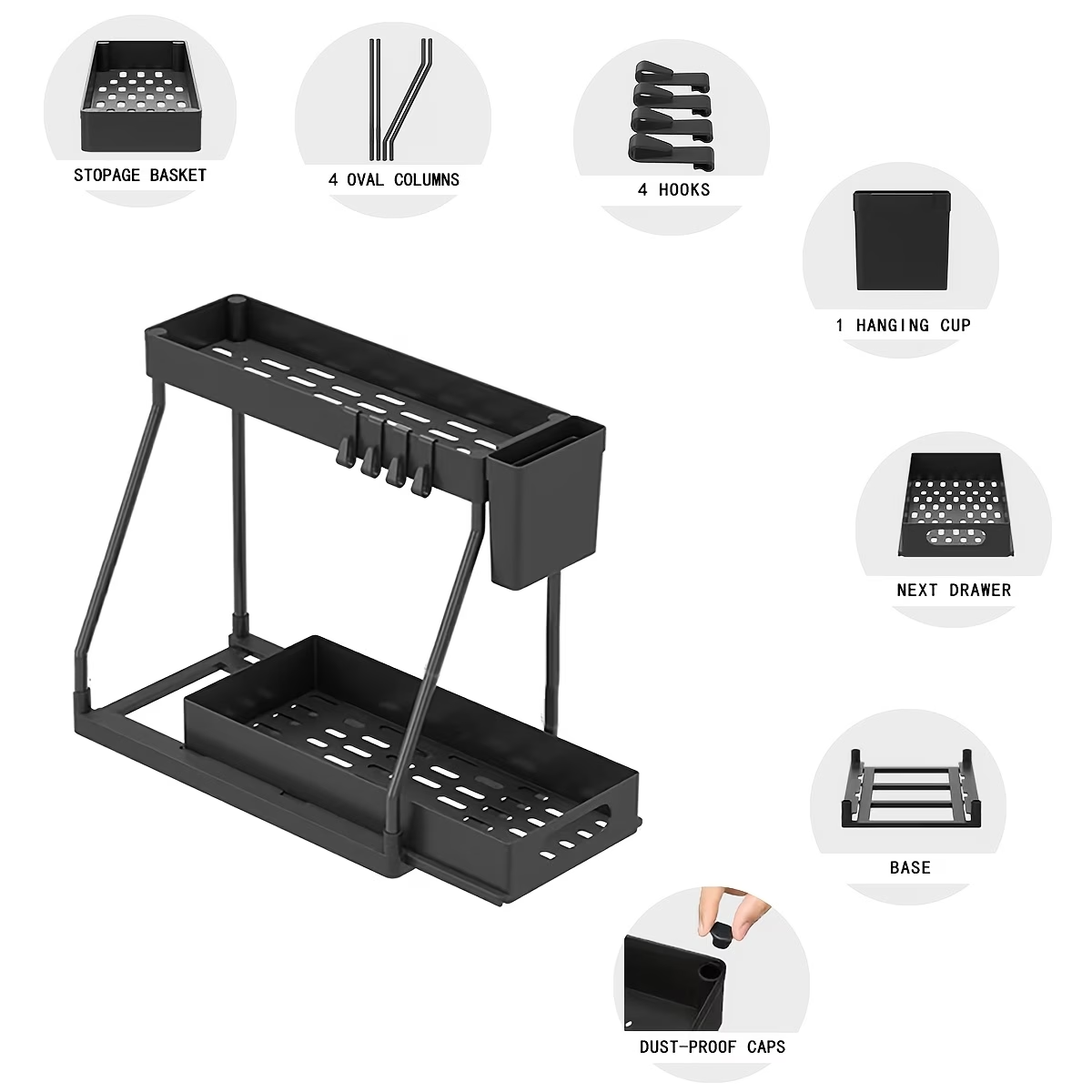 2pcs Under Sink Organizer Sliding Shelf Pull Out Cabinet Storage Kitchen