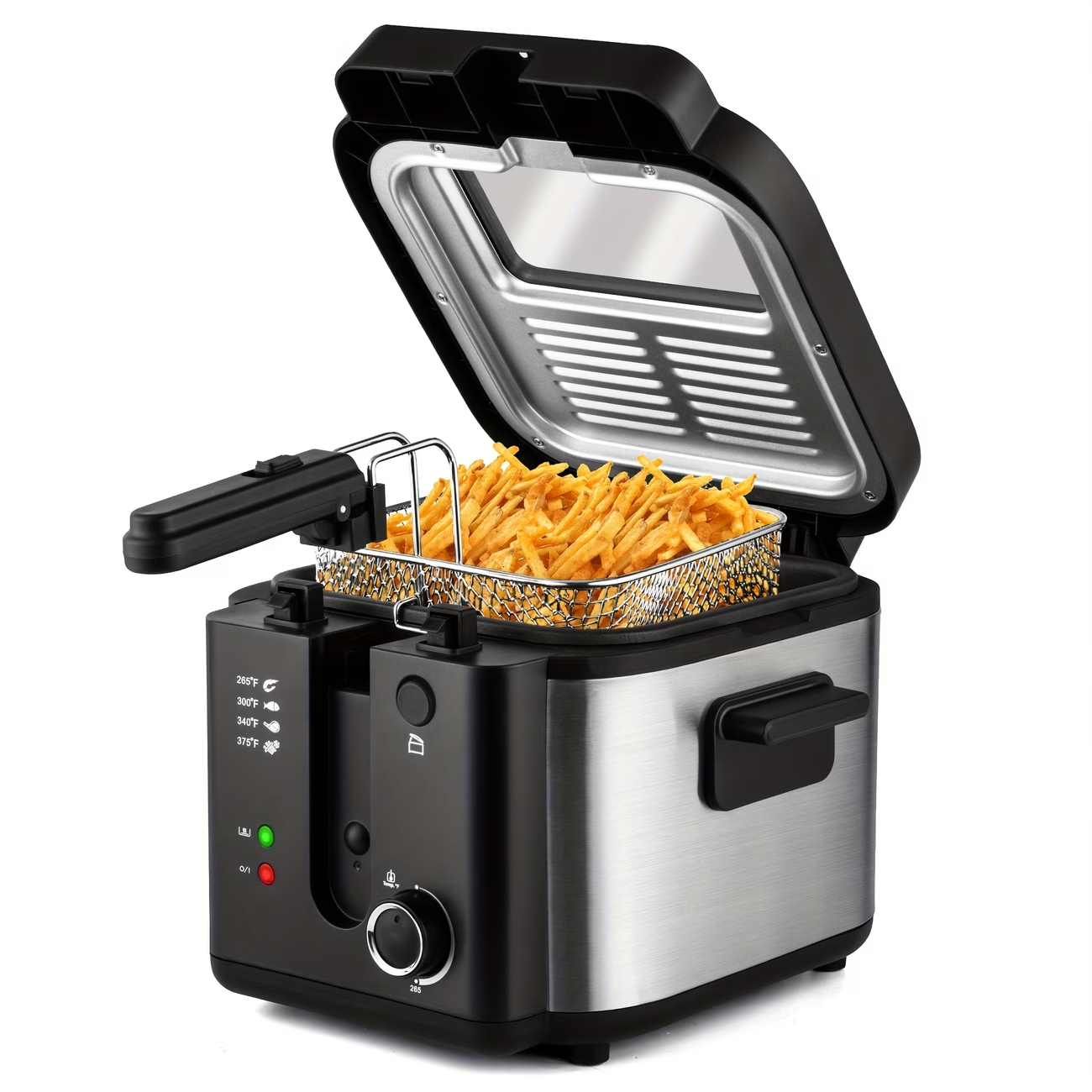 1500W Electric Deep Fryer Stainless Steel w/ Basket Adjustable Temp Non-Stick Po