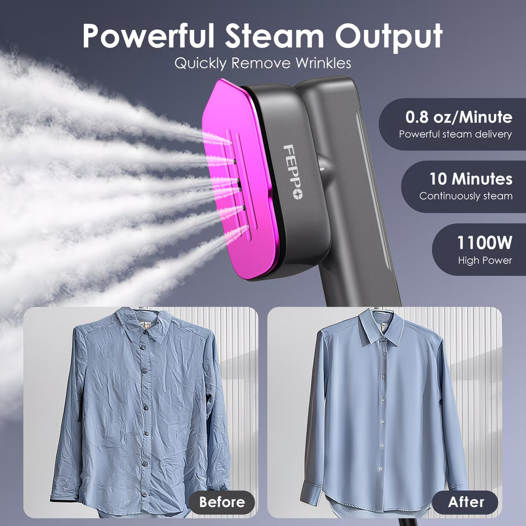 1100W Garment Steamer Portable Steam Iron 20S Fast Heat Travel Home
