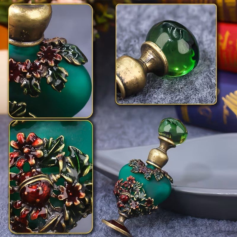 0.17oz Vintage Empty Perfume Bottle Beetle Flower Design Decorative Glass