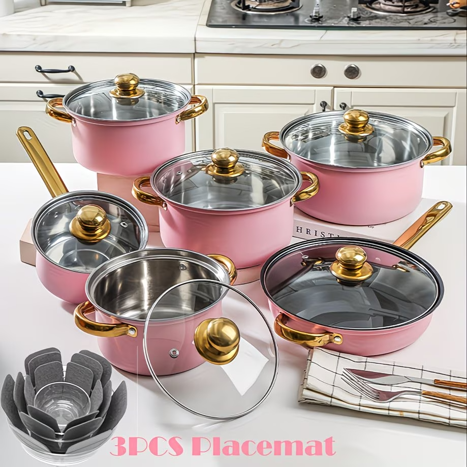 12PCS Stainless Steel Cookware Set Induction Ready Pots w/ Lids Stockpot Set